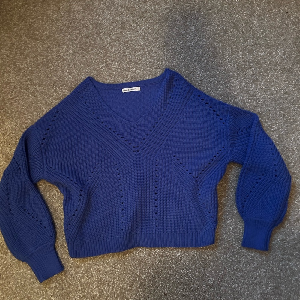 Blue V-Neck Women Sweater